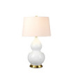Lampe de table Isla Base en céramique,acier,Abat-jour en fausse soie, Laiton vieilli