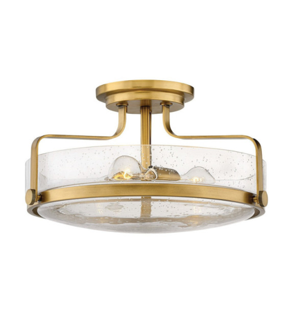 Harper Deckenleuchte Stahl, transparentes genarbtes Glas Messing Heritage