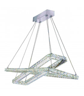 Klee rechteckige Pendelleuchte aus Chrom, Kristall und Glas