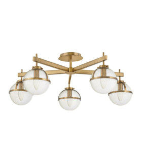 Hollis Deckenleuchte Stahl, transparentes genarbtes Glas Messing Heritage