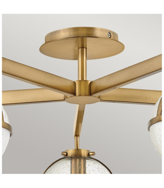 Plafoniera Hollis Acciaio, vetro granulato trasparente Ottone Heritage