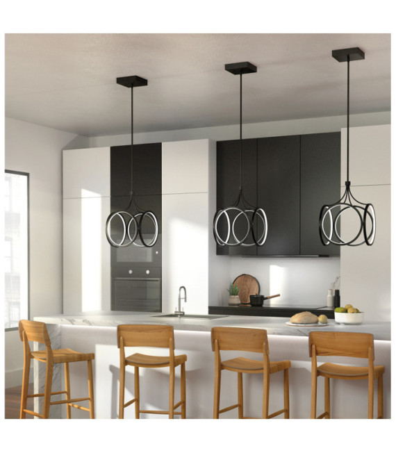 Kichler LED-Pendelleuchte Eisen, mattiertes Acryl, Aluminium Mattschwarz