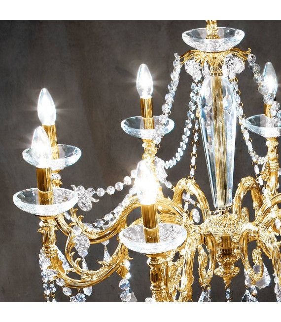 Chandelier classique CONTARINI CRYSTAL or Français 8 ampoules