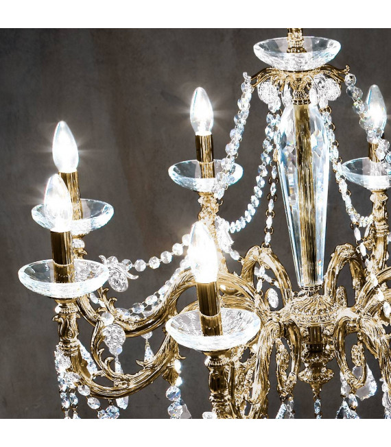 Chandelier classique CONTARINI CRYSTAL laiton antique 8 ampoules