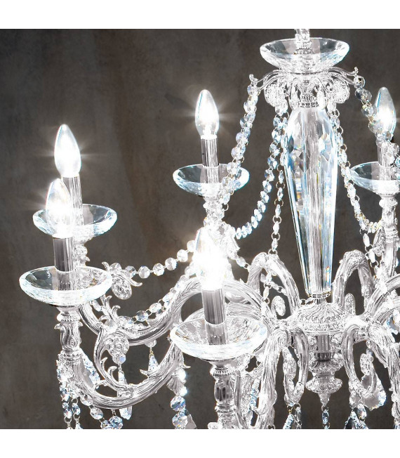 Chandelier classique CONTARINI CRYSTAL chrome 8 ampoules