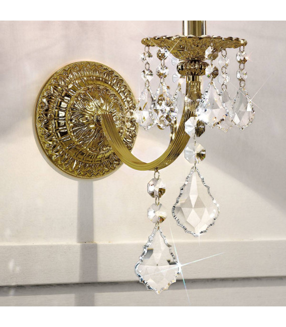Klassische Wandleuchte PISANI CRYSTAL Antik Messing 1 Glühbirne