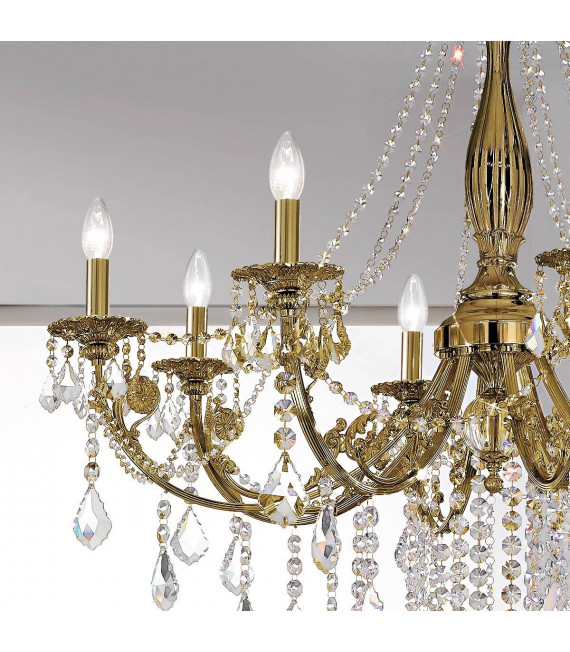 Chandelier classique PISANI CRYSTAL laiton antique 8 ampoules