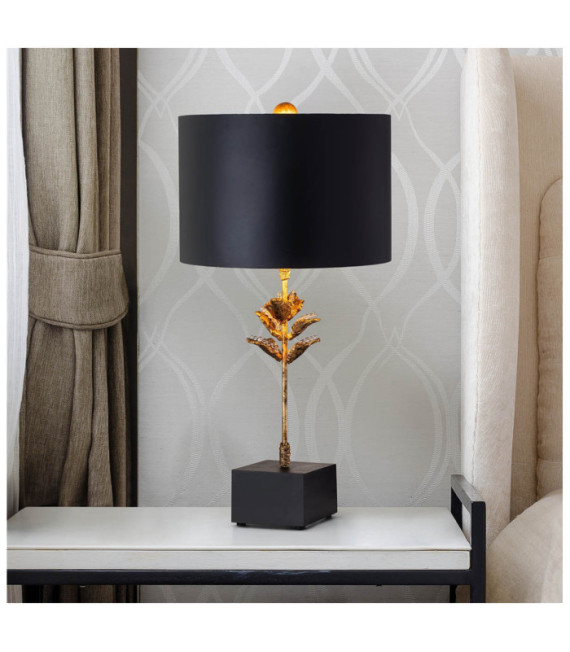Camilia Table Lamp Resin, Parchment, Black Steel, Antique Gold