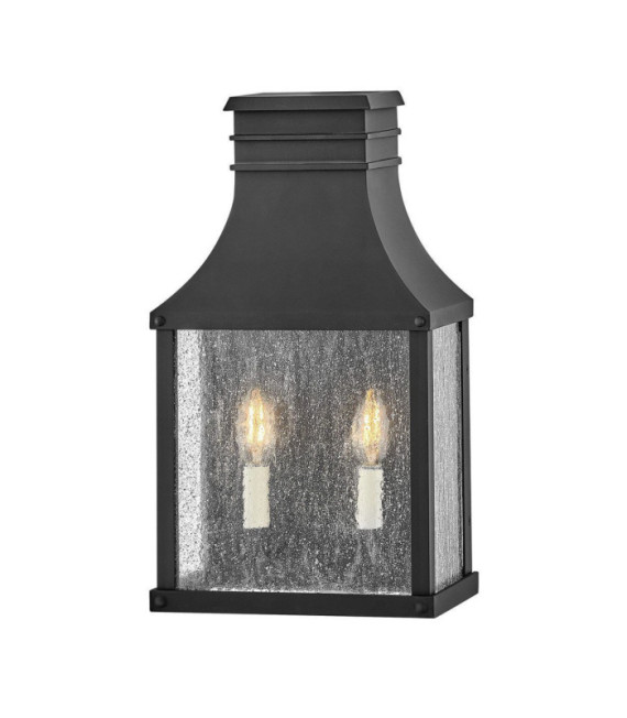 Beacon exterior wall light Transparent seeded glass, Museum aluminum Black