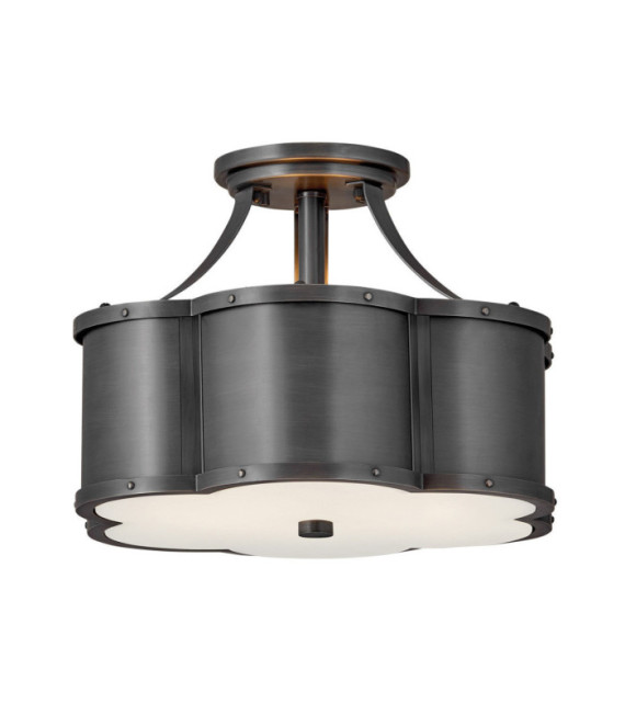 Hinkley ceiling light Engraved opal glass, steel Blackened brass