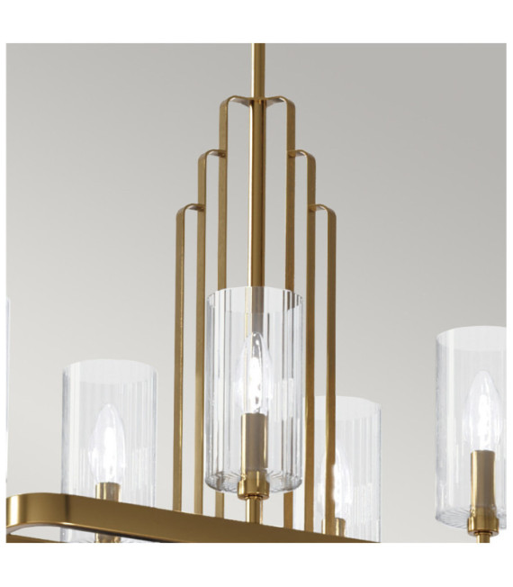 Kichler Pendelleuchte Stahl, transparentes geriffeltes Glas. Gebürstetes Naturmessing