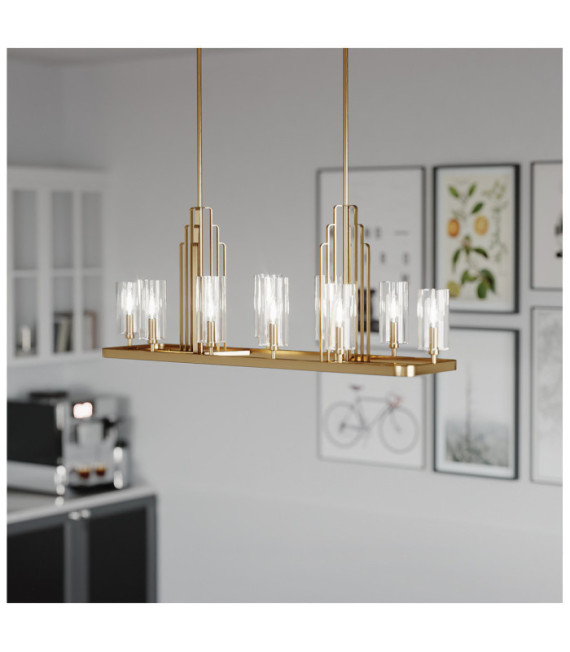 Kichler Pendelleuchte Stahl, transparentes geriffeltes Glas. Gebürstetes Naturmessing