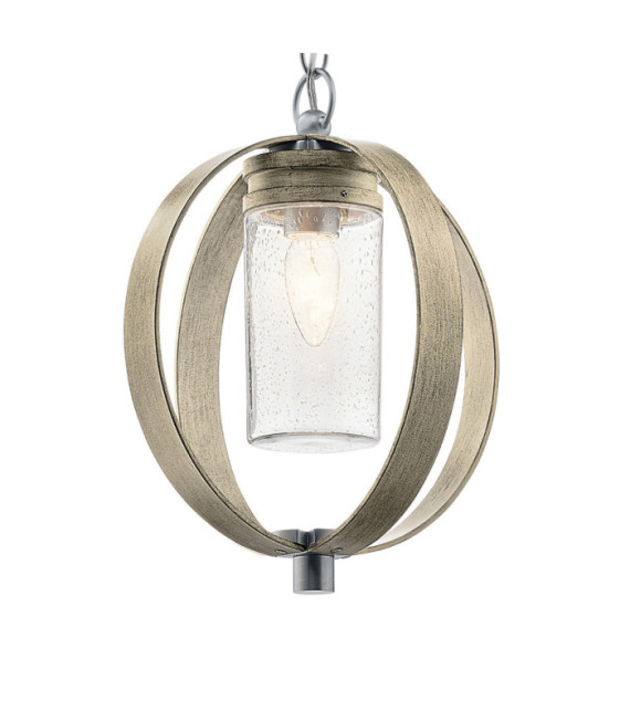 Lámpara colgante de exterior Kichler Aluminio, cristal granulado transparente Gris antiguo envejecido