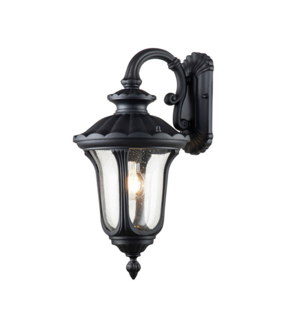 Chicago exterior wall light Aluminum, transparent grained glass Textured black
