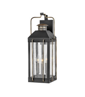 Lampada da parete per esterni Hinkley Alluminio, ottone, vetro trasparente seminato Nero strutturato con bronzo brunito
