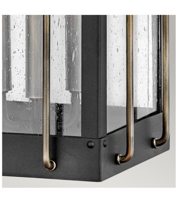 Hinkley-Außenwandleuchte Aluminium, Messing, klares Saatglas Strukturiertes Schwarz mit brünierter Bronze