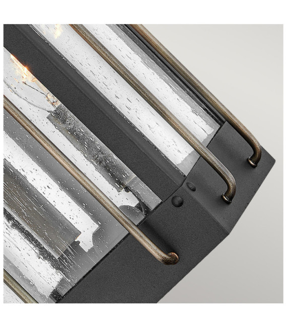 Hinkley-Außenwandleuchte Aluminium, Messing, klares Saatglas Strukturiertes Schwarz mit brünierter Bronze