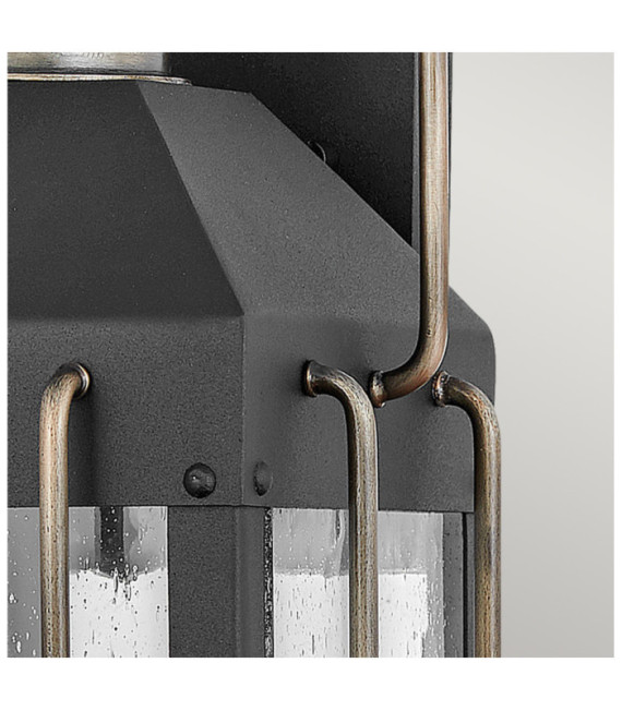 Aplique de exterior Hinkley Aluminio, latón, vidrio transparente Negro texturizado con bronce bruñido