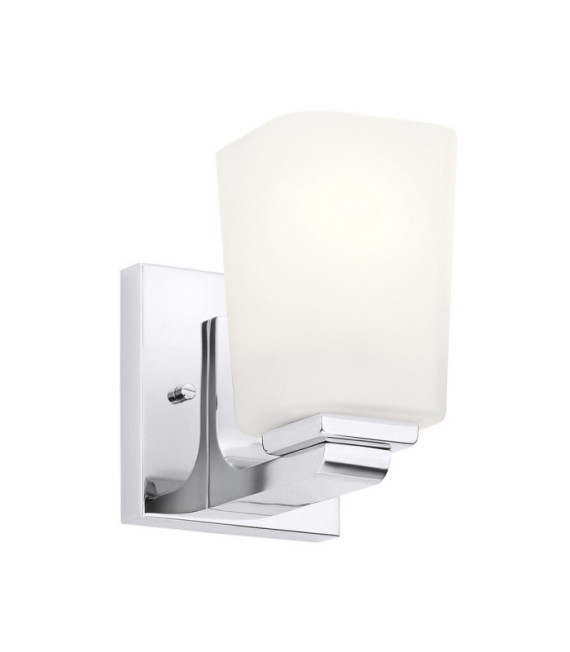 Kichler Lámpara de pared para baño, cristal opalino, acero, zinc, cromo pulido