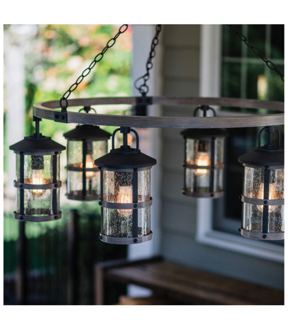 Hinkley outdoor pendant light Transparent seeded glass, aged zinc aluminum and driftwood gray
