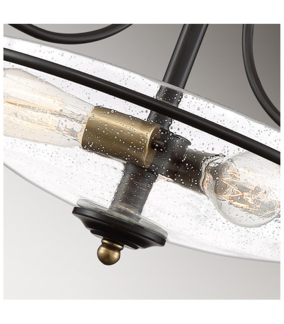 Plafonnier Quoizel Acier,verre grainé transparent Bronze palladien avec accents de laiton patiné