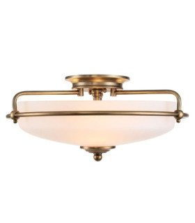 Plafonnier Quoizel Verre Opale,Acier Laiton patiné