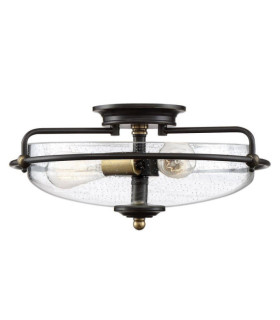 Lámpara de techo Quoizel Acero, vidrio granulado transparente Bronce paladiano con detalles en latón patinado
