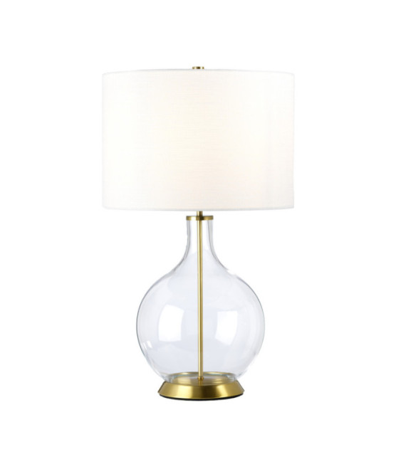 Orb Tischlampe aus Glas, Stahl, Messingimitat in Leinenoptik