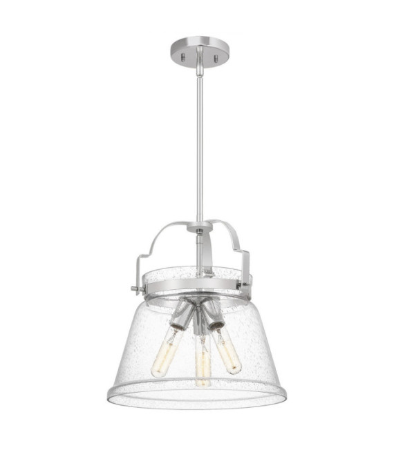 Pendelleuchte Quoizel Transparentes, genarbtes Glas, polierter Chromstahl