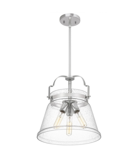 Pendelleuchte Quoizel Transparentes, genarbtes Glas, polierter Chromstahl