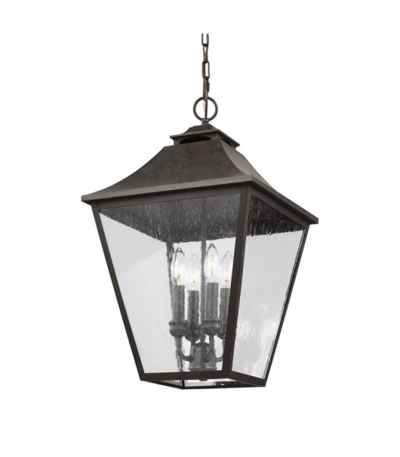 Lampada a sospensione da esterno Feiss Steel, vetro granato Martora
