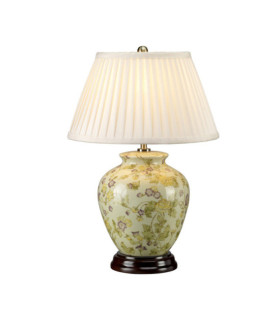 Gelbe Stehlampe aus Porzellan. Gelb und Lila