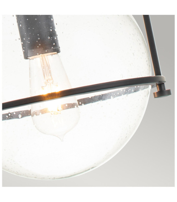 Hinkley Pendelleuchte Transparentes, gekörntes Glas, schwarzer Stahl