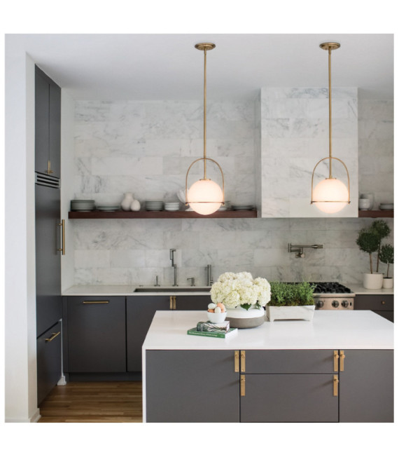 Hinkley Pendant Light Steel, Opal Glass, Heritage Brass
