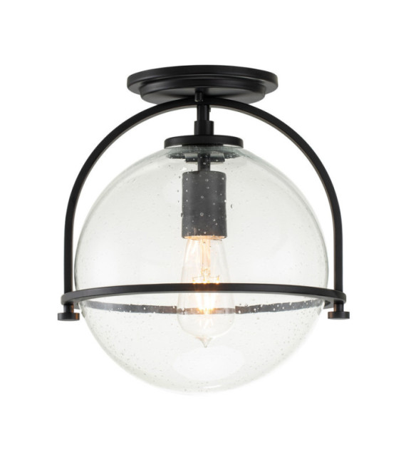 Hinkley ceiling light Transparent grained glass, steel Black