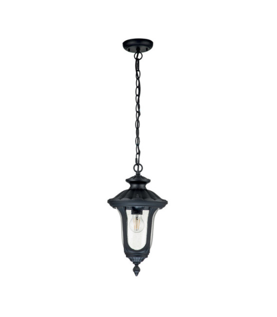 Lampada a sospensione per esterni Chicago Alluminio, vetro granulato trasparente Nero strutturato