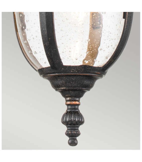 Cleveland exterior pendant light Aluminum, transparent grained glass Patinated bronze