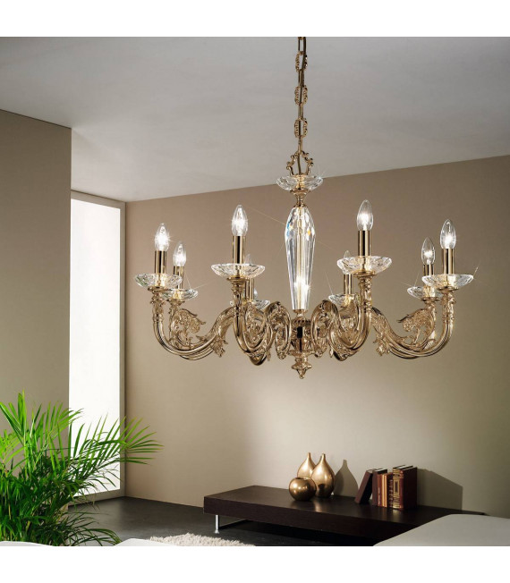 Chandelier classique CONTARINI laiton antique 8 ampoules