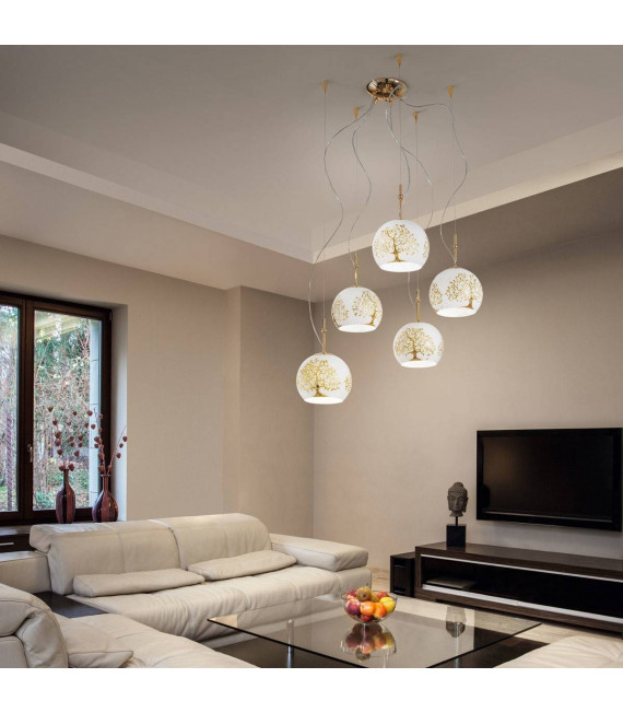 Design Pendelleuchte LUNA Gold 24 Karat 5 Glühbirnen