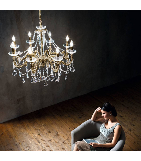 Lampadario classico CONTARINI CRYSTAL ottone antico 8 lampadine