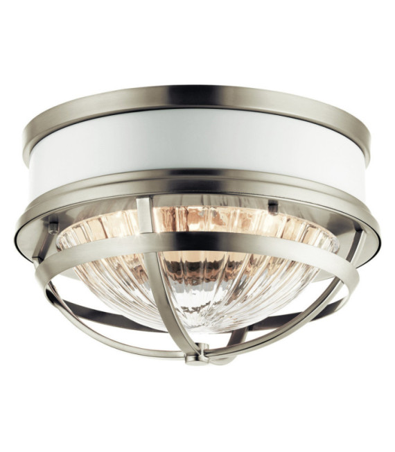 Plafonnier Kichler Verre nervuré transparent,acier Nickel brossé et blanc