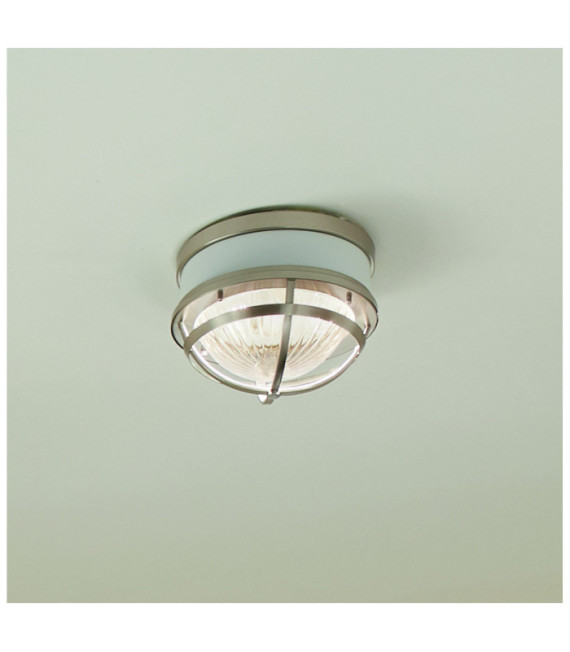 Plafonnier Kichler Verre nervuré transparent,acier Nickel brossé et blanc