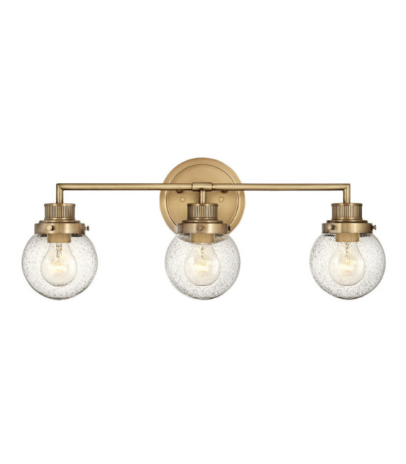 Lampada da parete Bagno Hinkley Acciaio, vetro granulato trasparente Ottone Heritage