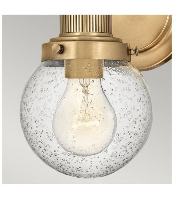Lampada da parete Bagno Hinkley Acciaio, vetro granulato trasparente Ottone Heritage