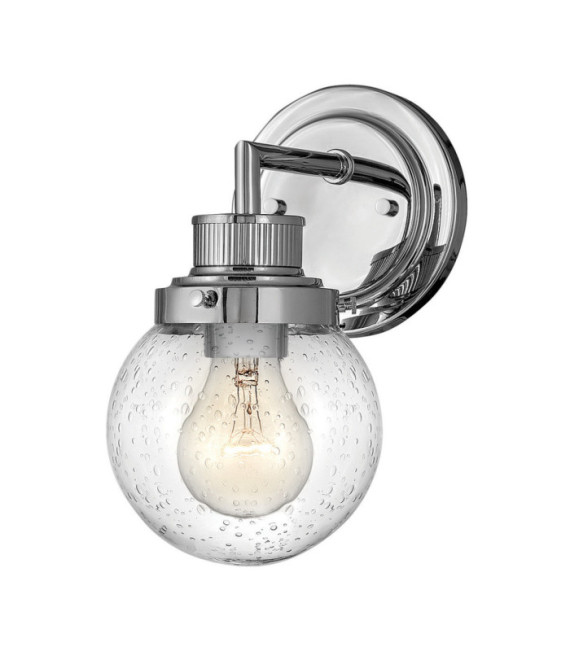 Wandleuchte Badezimmer Hinkley Stahl, transparentes, gekörntes Glas, poliertes Chrom
