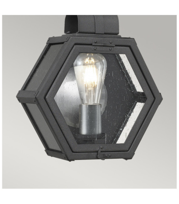 Aplique exterior Quoizel Aluminio, acero, latón, cristal granulado transparente Negro veteado