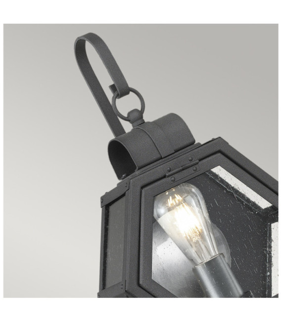 Aplique exterior Quoizel Aluminio, acero, latón, cristal granulado transparente Negro veteado