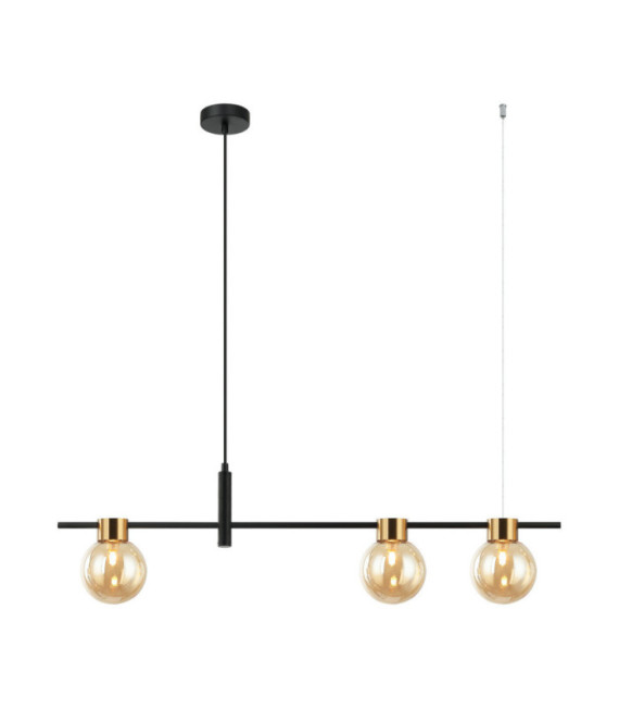 Suspension Bletter Verre,Acier Noir, Ambre