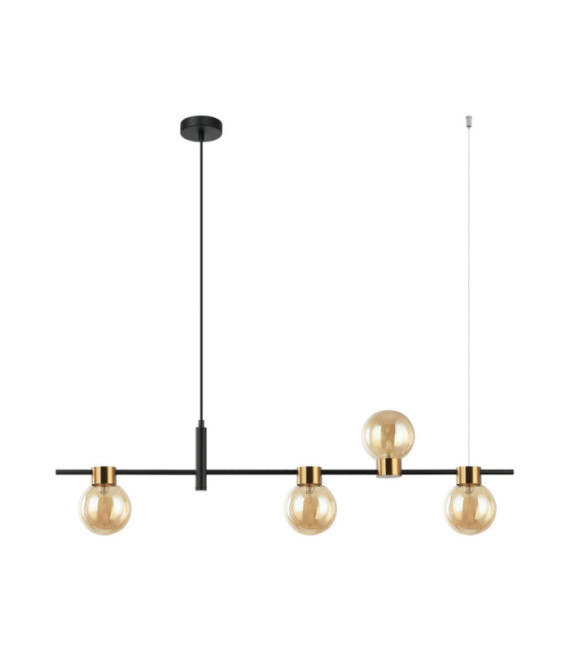 Suspension Bletter Verre,Acier Noir, Ambre
