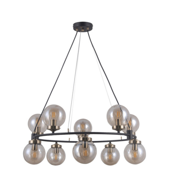 Galvez Pendelleuchte Glas, Stahl Antikbronze, mattschwarz